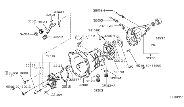 2014 Nissan Frontier Transmission Case & Clutch Release Diagram 1