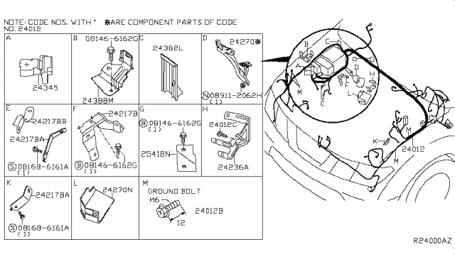 2011 Nissan Frontier Harness Assy-Engine Room Diagram for 24012-9BD0B