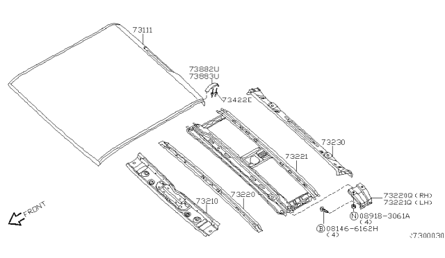 2007 Nissan Frontier Roof Panel & Fitting Diagram 1