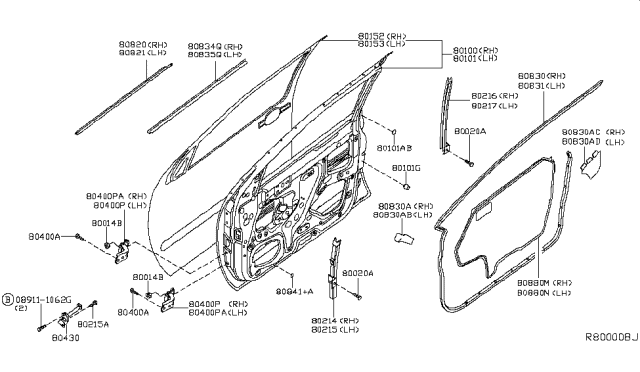 2019 Nissan Frontier Weatherstrip-Front Door,LH Diagram for 80831-EA00E