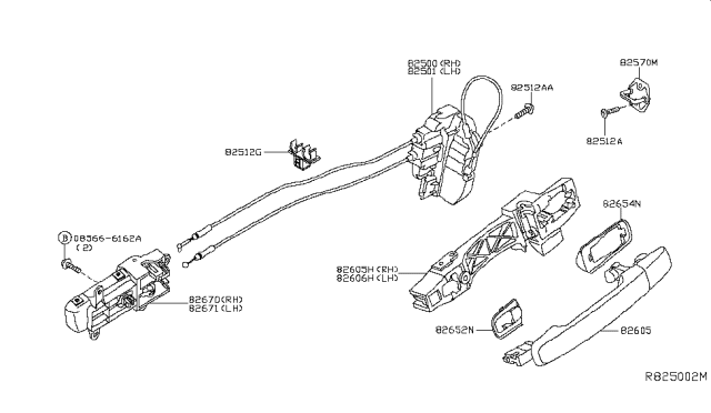 2014 Nissan Frontier Rear Door Lock & Handle Diagram 1