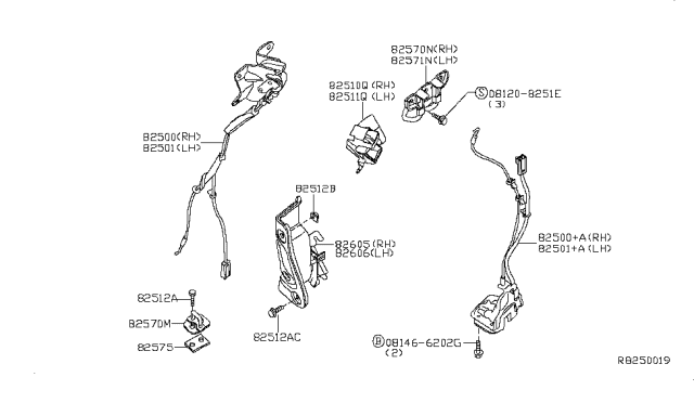 2006 Nissan Frontier Rear Door Lock & Handle Diagram 2