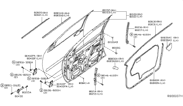 2015 Nissan Frontier Front Door Panel & Fitting Diagram 1