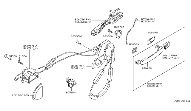 2017 Nissan Frontier Front Door Outside Handle Assembly, Left Diagram for 806B1-ZL00A