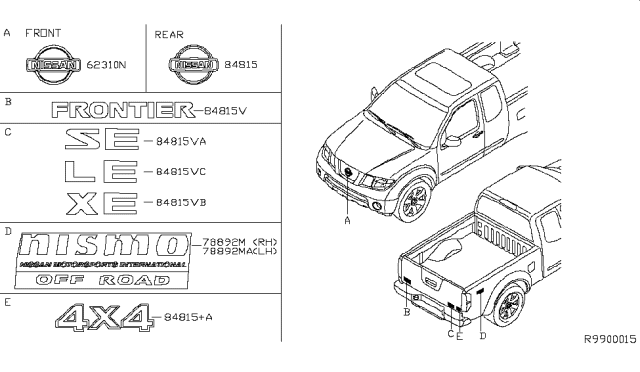 2005 Nissan Frontier Emblem & Name Label Diagram