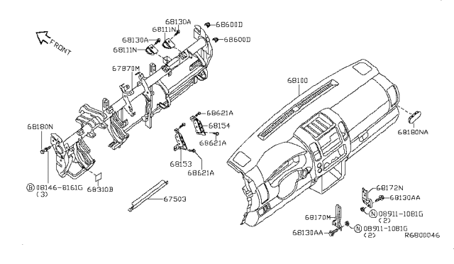 2009 Nissan Frontier Panel-Instrument Diagram for 68100-EA000