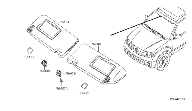 2018 Nissan Frontier Cover-Sun Visor Diagram for 96420-9BF0C