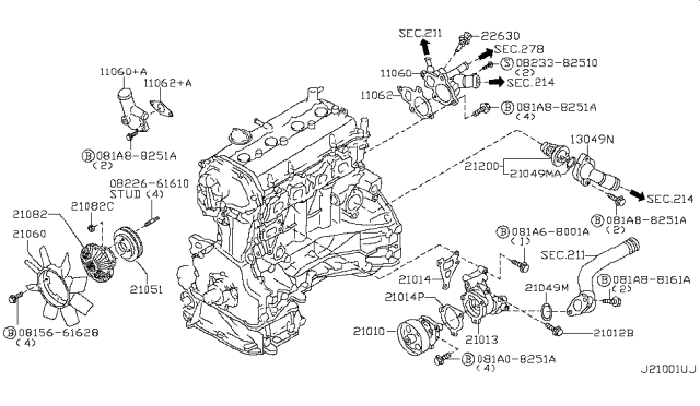 2016 Nissan Frontier Water Pump, Cooling Fan & Thermostat Diagram 1