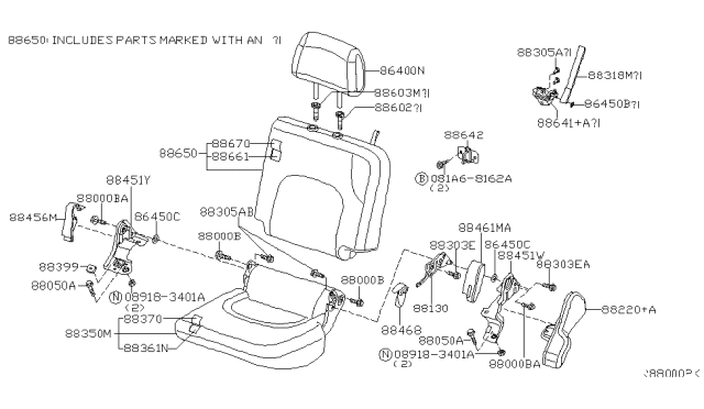 2013 Nissan Frontier Trim Assembly - Rear Seat Back, LH Diagram for 88670-ZL11C