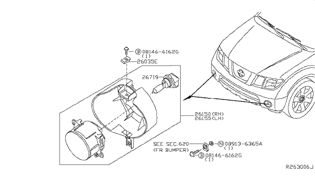 2017 Nissan Frontier Lamp Assembly-Fog,LH Diagram for 26155-EA800