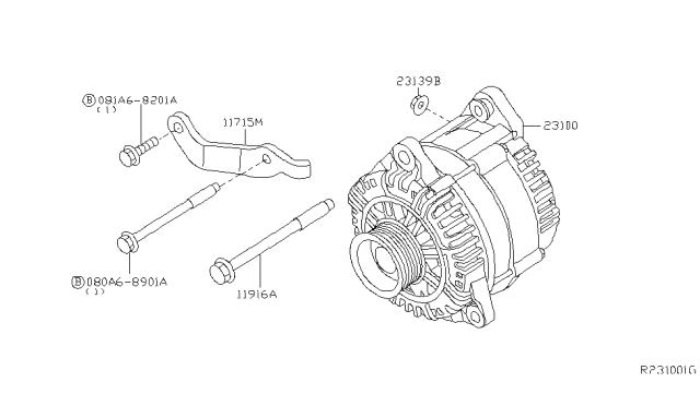 2005 Nissan Frontier Alternator Assembly Diagram for 23100-EA000