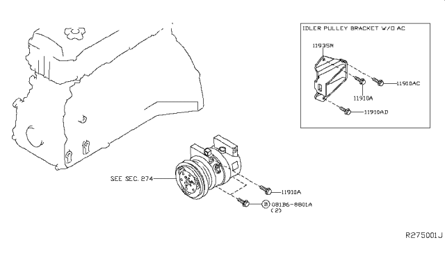 2006 Nissan Frontier Compressor Mounting & Fitting Diagram 1