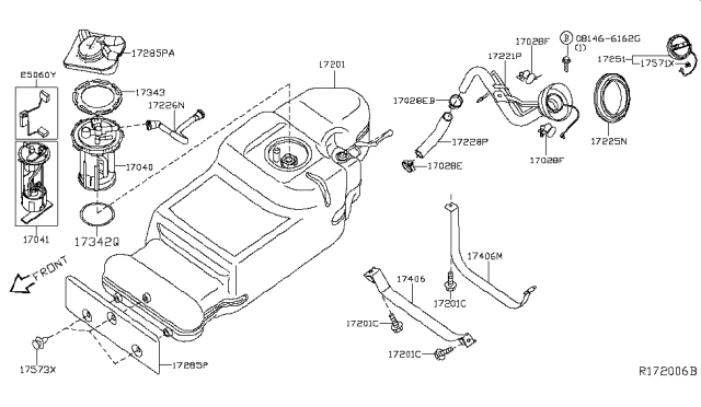 2018 Nissan Frontier Fuel Tank Assembly Diagram for 17202-9BM0B