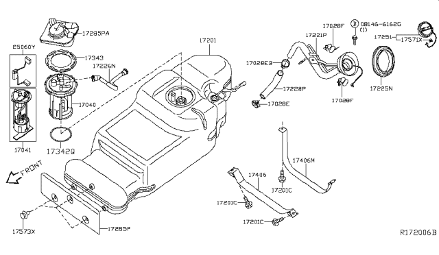 2018 Nissan Frontier Tube Assy-Filler Diagram for 17221-9BG0A