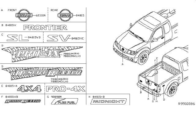 2019 Nissan Frontier Rear Emblem Diagram for 90890-9BP0A