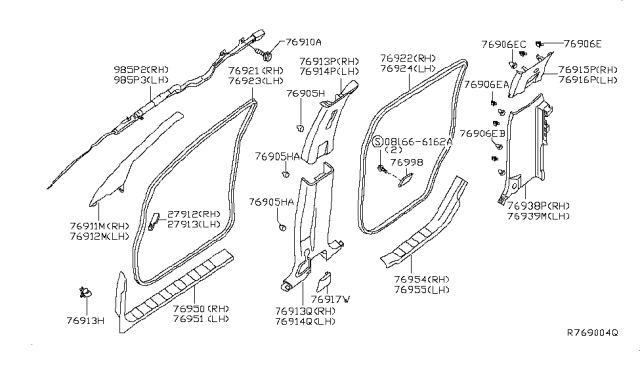 2019 Nissan Frontier Curtain Air Bag Rear Right Module Assembly Diagram for 985P2-9BP8B