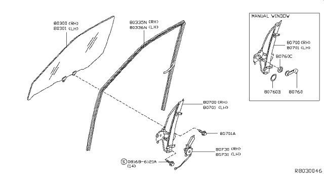 2019 Nissan Frontier Front Door Window & Regulator Diagram 1