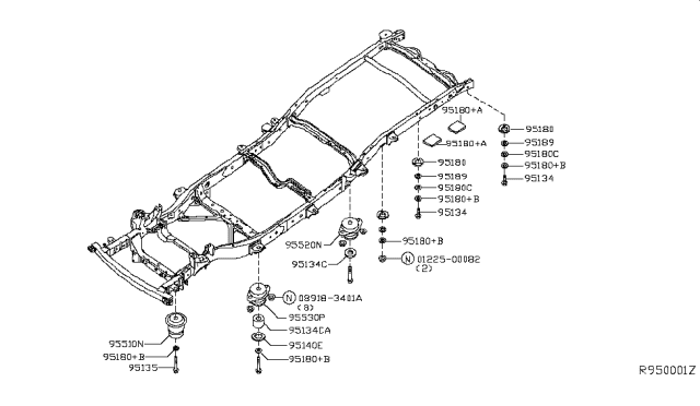 2017 Nissan Frontier INSULATOR-Cab Mounting, Front Diagram for 95510-ZP50B