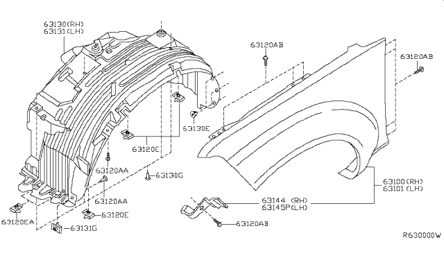 2007 Nissan Frontier Fender-Front,RH Diagram for 63100-EA530