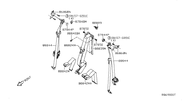 2006 Nissan Frontier Rear Seat Tongue Belt Assembly, Right Diagram for 88844-EB073