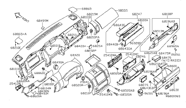 2012 Nissan Frontier Pad - Instrument Diagram for 68210-9BH0D