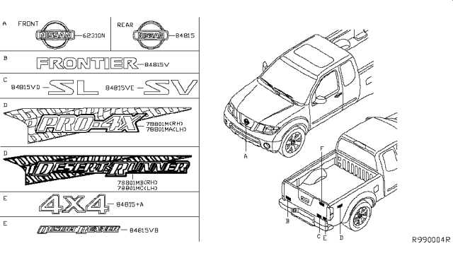 2013 Nissan Frontier Emblem & Name Label Diagram 2