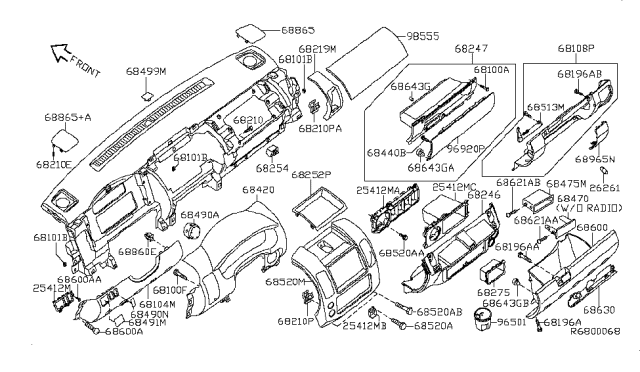 2010 Nissan Frontier Instrument Panel,Pad & Cluster Lid Diagram 2