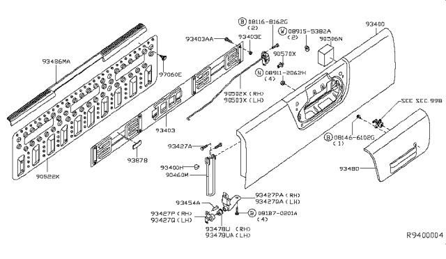 2011 Nissan Frontier Rear Body Rear Gate & Fitting Diagram