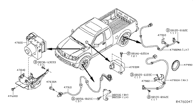 2011 Nissan Frontier Anti Skid Actuator Assembly Diagram for 47660-9BE3D
