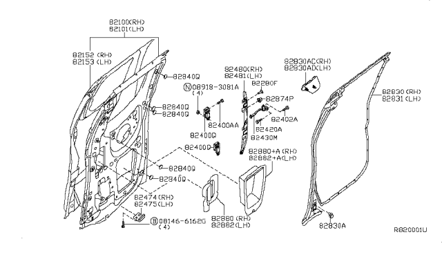 2006 Nissan Frontier Rear Door Panel & Fitting Diagram 1