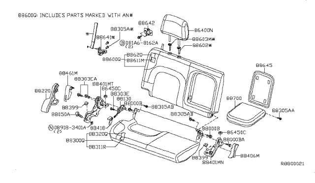 2005 Nissan Frontier Trim Assy-Back,Rear Seat RH Diagram for 88620-ZP12D