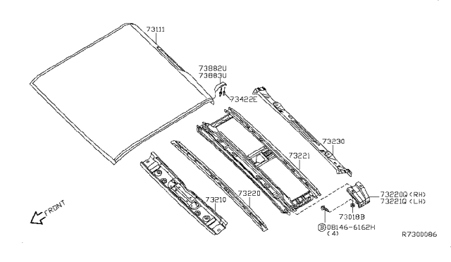 2016 Nissan Frontier Roof Panel & Fitting Diagram 1