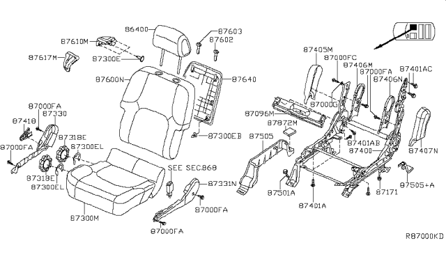 2013 Nissan Frontier Back Assembly Front Seat Diagram for 87600-9BG0B