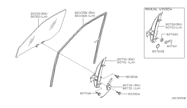 2011 Nissan Frontier Front Door Window & Regulator Diagram 1