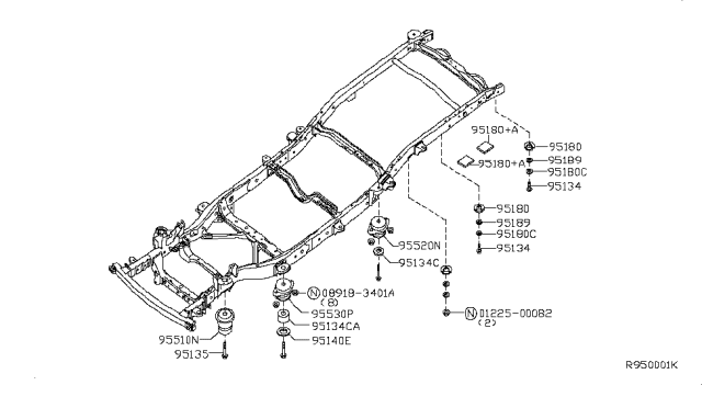 2007 Nissan Frontier Insulator-Cab Mounting,Front Diagram for 95510-EA002