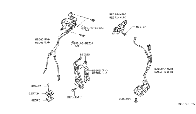 2015 Nissan Frontier Rear Door Lock & Handle Diagram 2