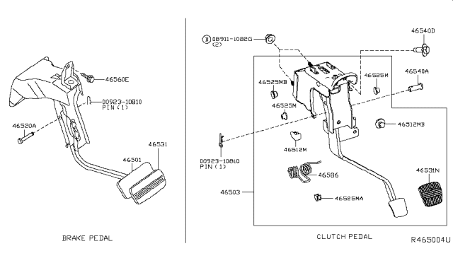 2019 Nissan Frontier Pedal Assy-Brake W/Bracket Diagram for 46501-9BP0A