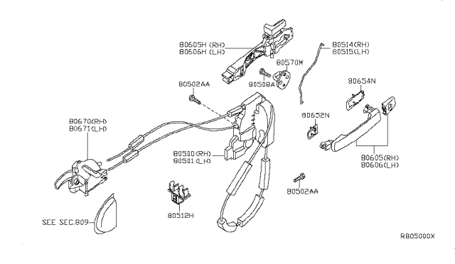 2006 Nissan Frontier Front Door Lock & Handle Diagram 2