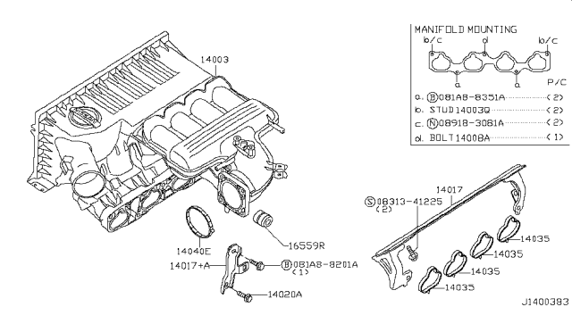2014 Nissan Frontier Support-Manifold Diagram for 14017-EA000