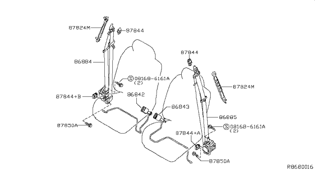 2008 Nissan Frontier Tongue Belt Assembly, Pretensioner Front Left Diagram for 86885-EB081