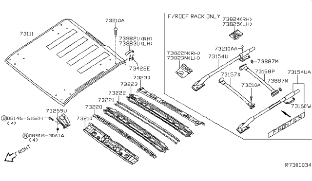 2007 Nissan Frontier Roof Panel & Fitting Diagram 2