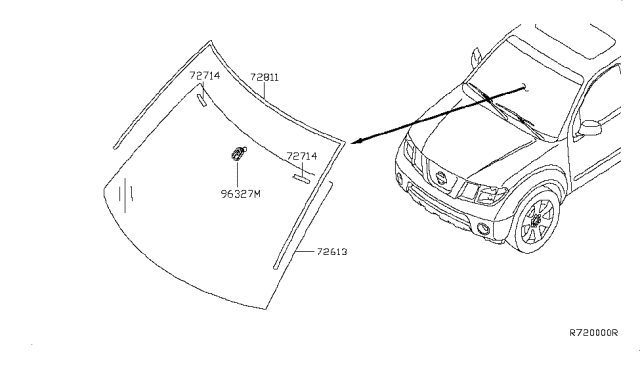 2008 Nissan Frontier Windshield Glass Diagram for 72700-EA00B