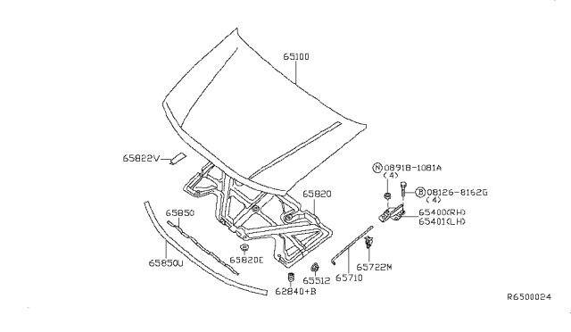 2011 Nissan Frontier Hood Panel,Hinge & Fitting Diagram 2