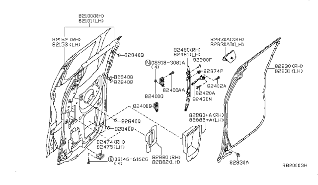 2009 Nissan Frontier Rear Door Panel & Fitting Diagram 3