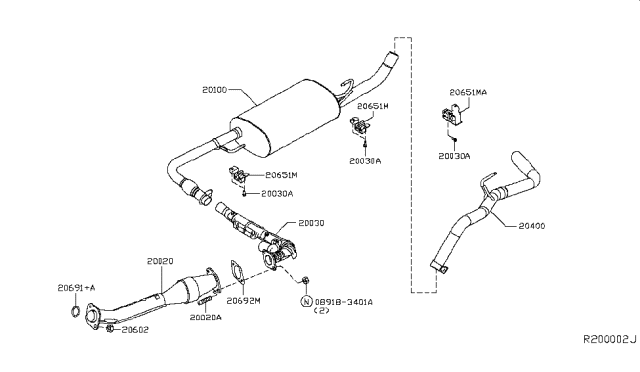 2018 Nissan Frontier Exhaust Tube & Muffler Diagram 1