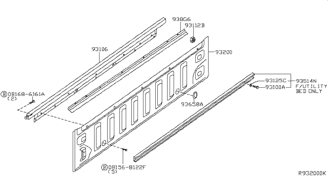 2014 Nissan Frontier Rear Body Front Panel & Guard Frame Diagram