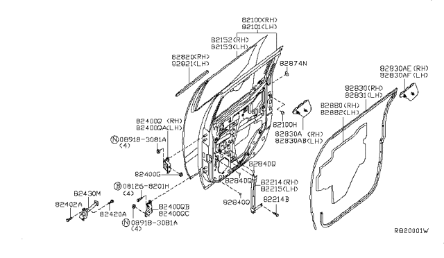 2005 Nissan Frontier Weatherstrip-Rear Door,RH Diagram for 82830-EA80A