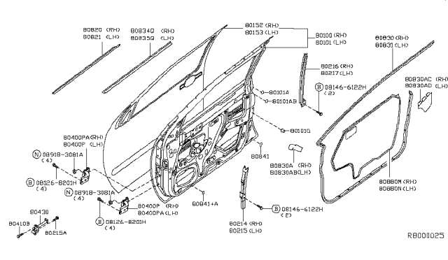 2008 Nissan Frontier Front Door Panel & Fitting Diagram 2