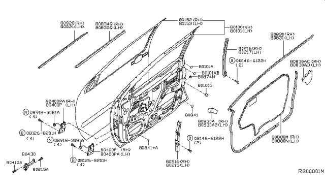 2006 Nissan Frontier Front Door Panel & Fitting Diagram 1