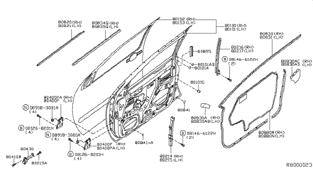 2009 Nissan Frontier Screen Sealing Diagram for 80860-ZL00A